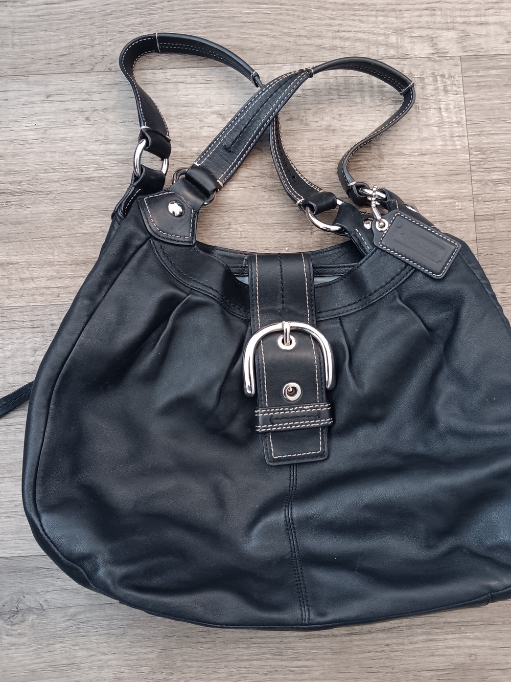 Vintage Y2K Black Leather Coach Soho Lynn Hobo Bag With Silver Hardware